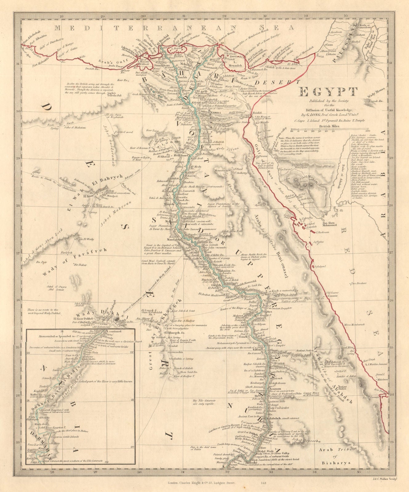 EGYPT. Nile valley. Ancient sites. Original outline colour. SDUK 1846 old map